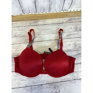Victoria's Secret Very Sexy Push-Up Bra Red Rhinestone Straps Size 38C